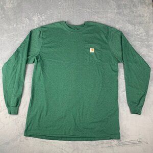 Carhartt Long Sleeve Pocket T-Shirt XL Tall Green Loose Fit Workwear